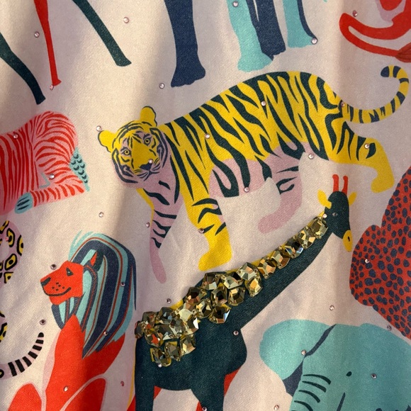 QUEEN OF SPARKLES Multicolor Animal Jungle Print Sweatshirt Gemstones Sparkly L - Picture 3 of 15